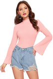 Tfunny Fashion Women's Bell Long Sleeve Peach Top