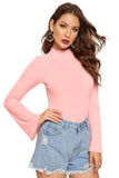 Tfunny Fashion Women's Bell Long Sleeve Peach Top