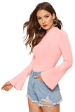 Tfunny Fashion Women's Bell Long Sleeve Peach Top